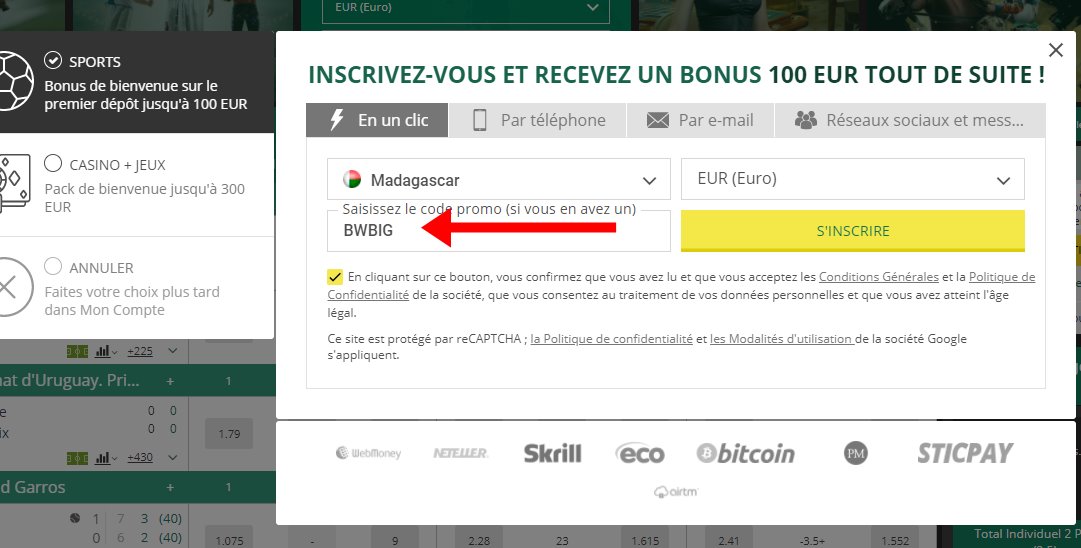 Formulaire d'inscription à BetWinner