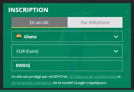 Formulaire d'inscription à BetWinner