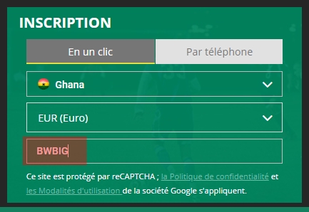 Formulaire d'inscription à BetWinner