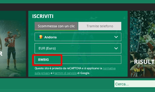 Modulo di registrazione BetWinner