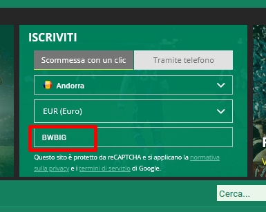 Modulo di registrazione BetWinner