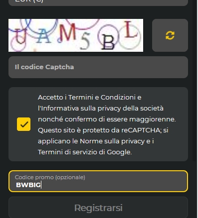 Modulo di registrazione BetWinner