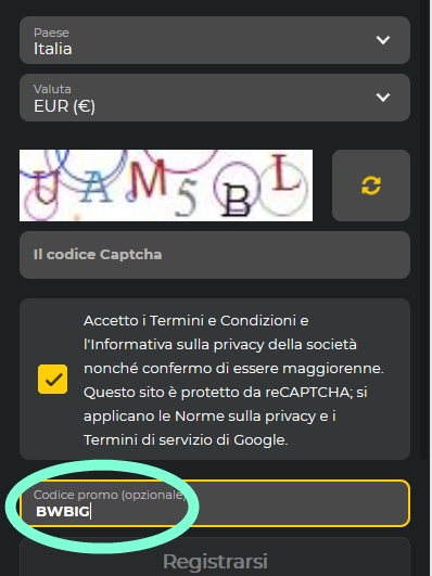 Modulo di registrazione BetWinner