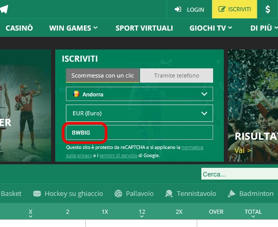 Modulo di registrazione BetWinner