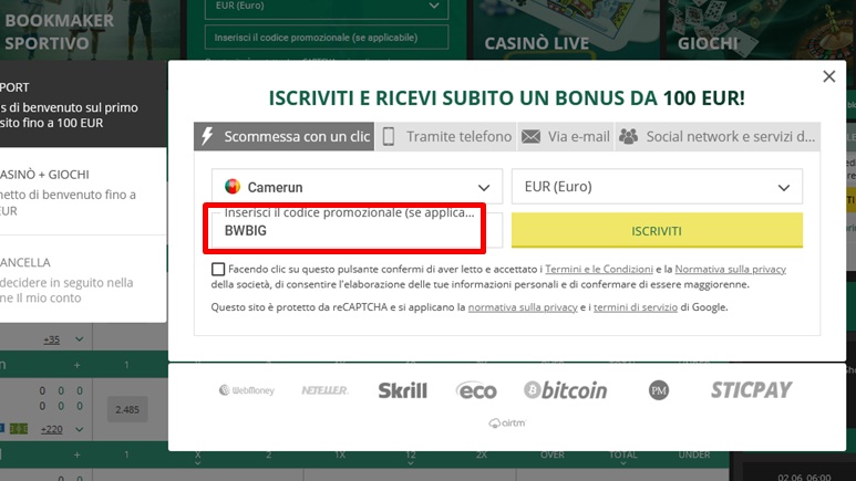 Modulo di registrazione BetWinner