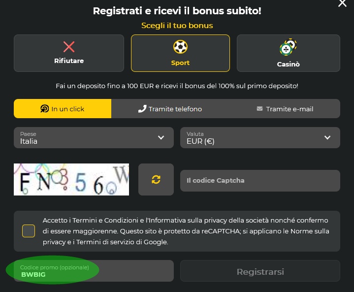 Modulo di registrazione BetWinner