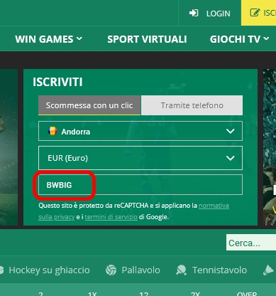 Modulo di registrazione BetWinner
