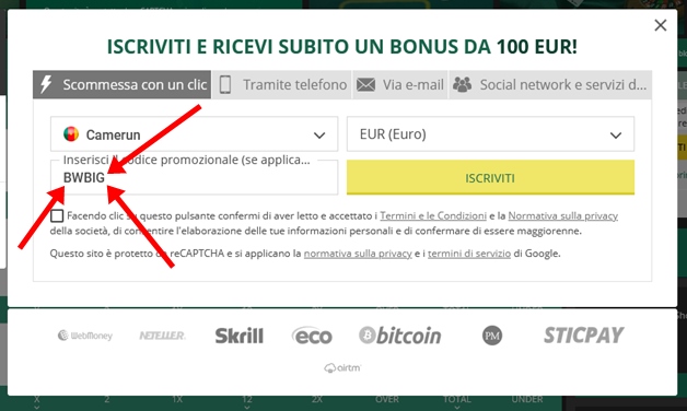 Modulo di registrazione BetWinner