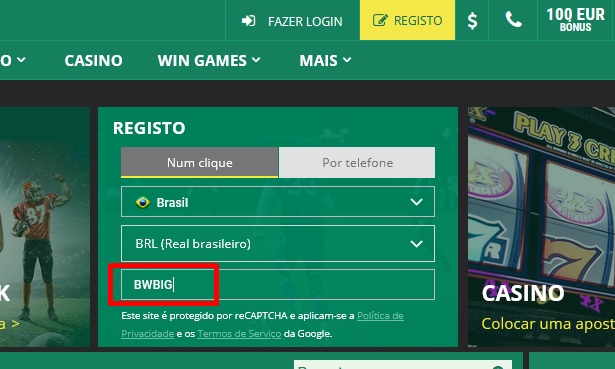 Formulário de inscrição no BetWinner