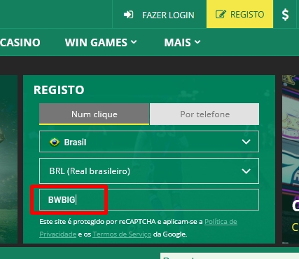 Formulário de inscrição no BetWinner