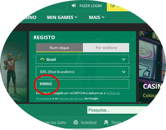 Formulário de inscrição no BetWinner