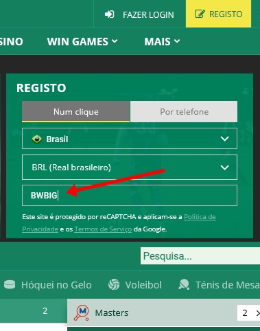 Formulário de inscrição no BetWinner