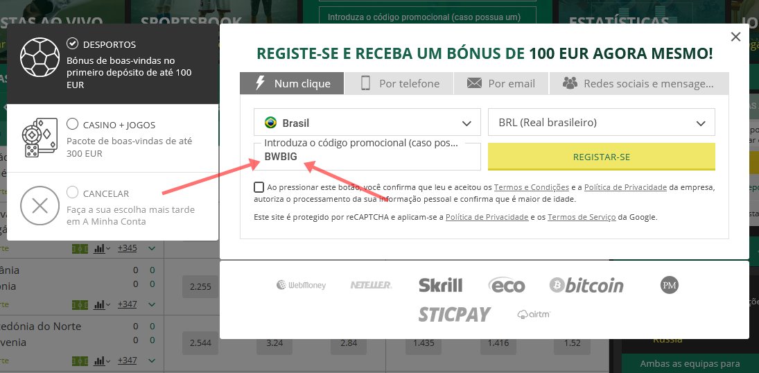 Formulário de inscrição no BetWinner