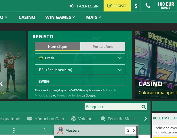 Formulário de inscrição no BetWinner
