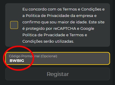 Formulário de inscrição no BetWinner