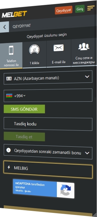 Melbet-də qeydiyyat forması