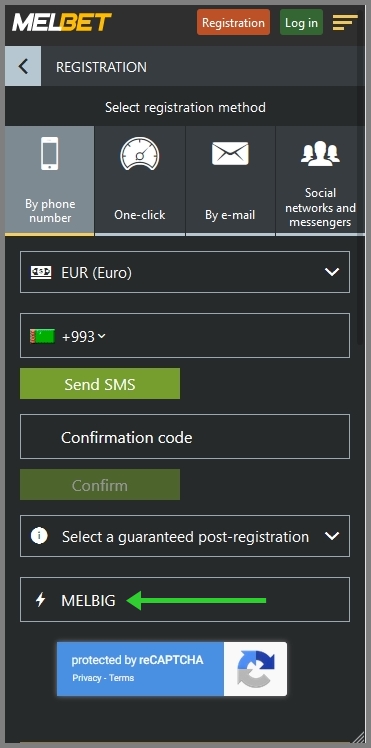 Registration form at Melbet