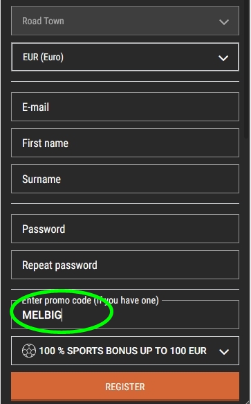 Registration form at Melbet