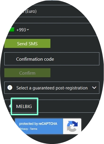 Registration form at Melbet