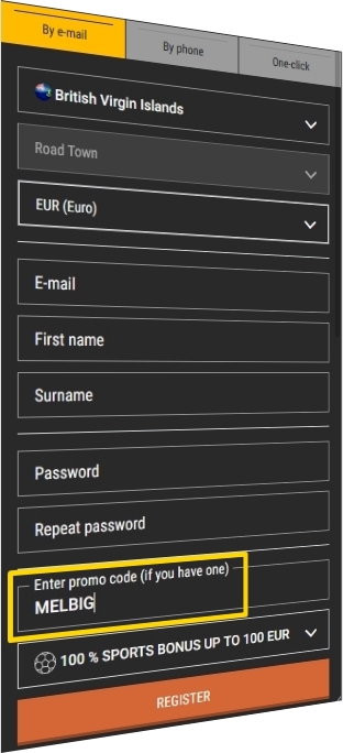 Registration form at Melbet