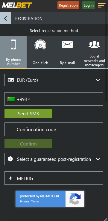 Registration form at Melbet