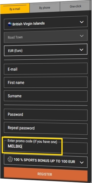 Registration form at Melbet