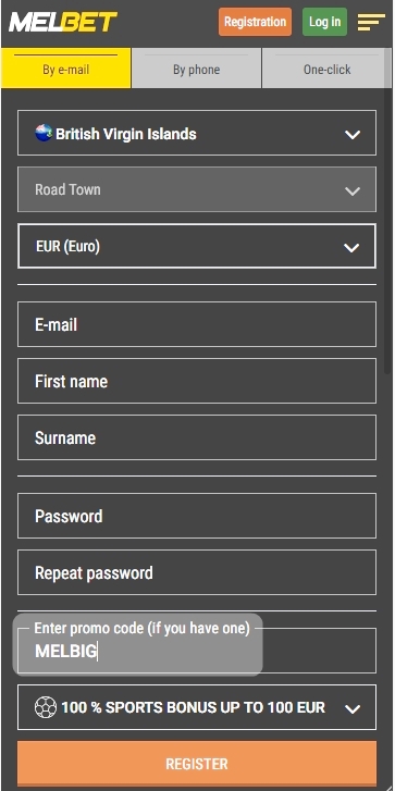 Registration form at Melbet