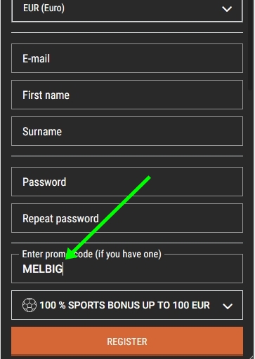 Registration form at Melbet