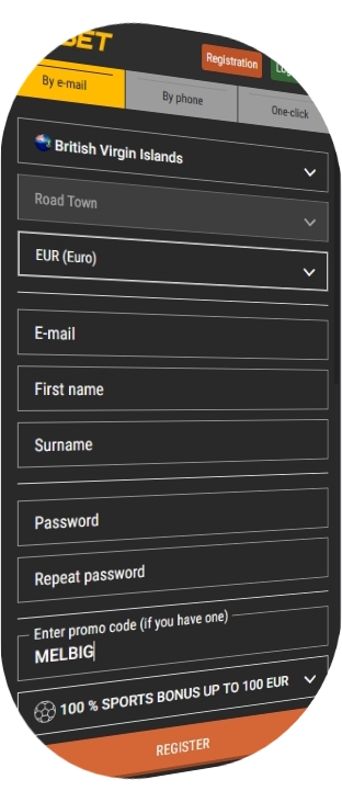 Registration form at Melbet