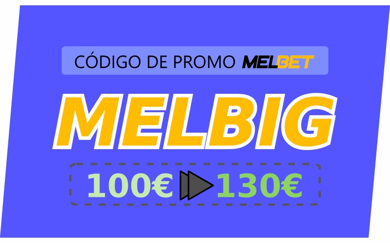 Ilustración de Código promocional para la aplicación Melbet en formato grande