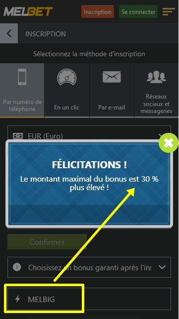 Formulaire d'enregistrement de Melbet
