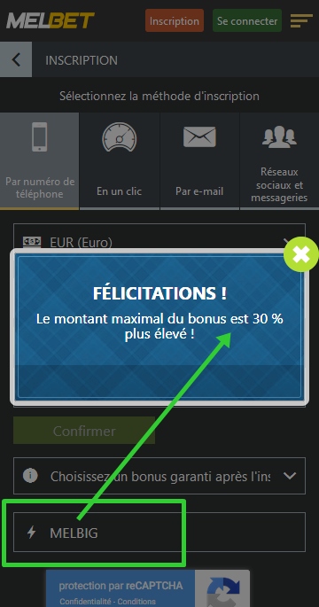 Formulaire d'enregistrement de Melbet