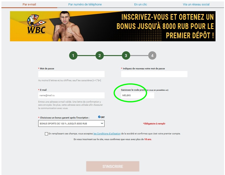Formulaire d'enregistrement de Melbet