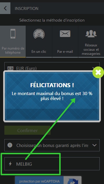 Formulaire d'enregistrement de Melbet