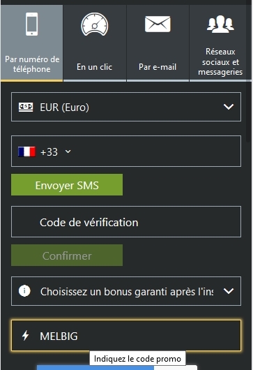 Formulaire d'enregistrement de Melbet