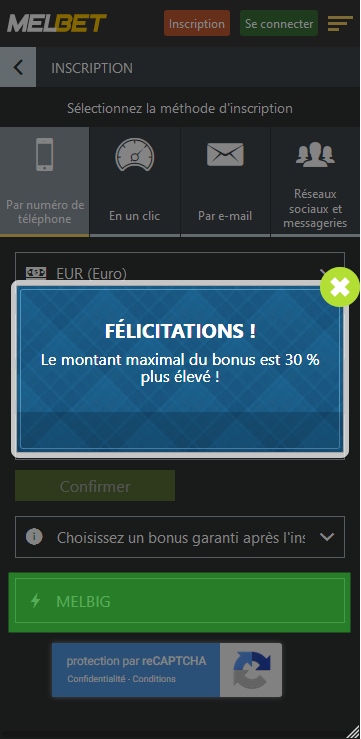 Formulaire d'enregistrement de Melbet