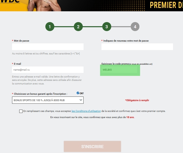 Formulaire d'enregistrement de Melbet