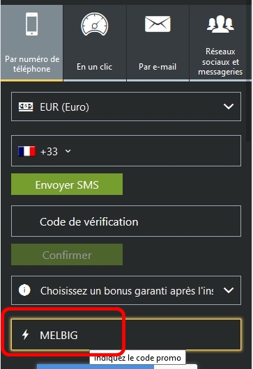 Formulaire d'enregistrement de Melbet
