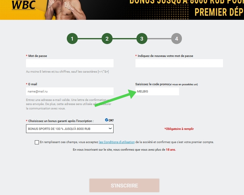 Formulaire d'enregistrement de Melbet
