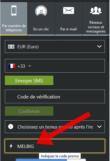 Formulaire d'enregistrement de Melbet