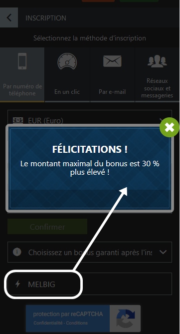 Formulaire d'enregistrement de Melbet