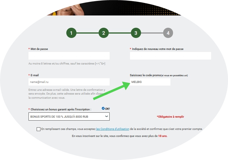 Formulaire d'enregistrement de Melbet