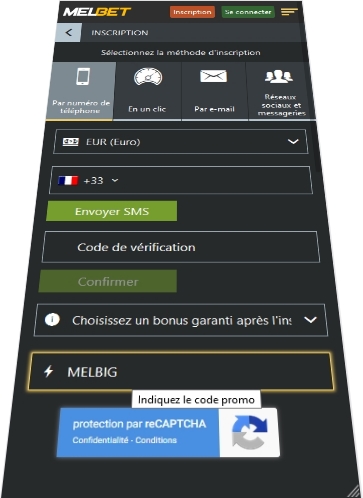 Formulaire d'enregistrement de Melbet