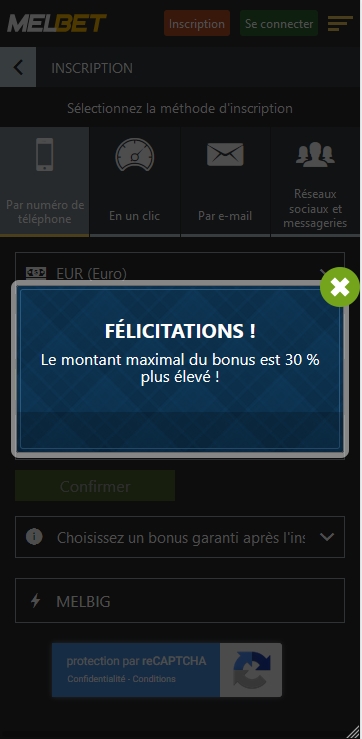 Formulaire d'enregistrement de Melbet
