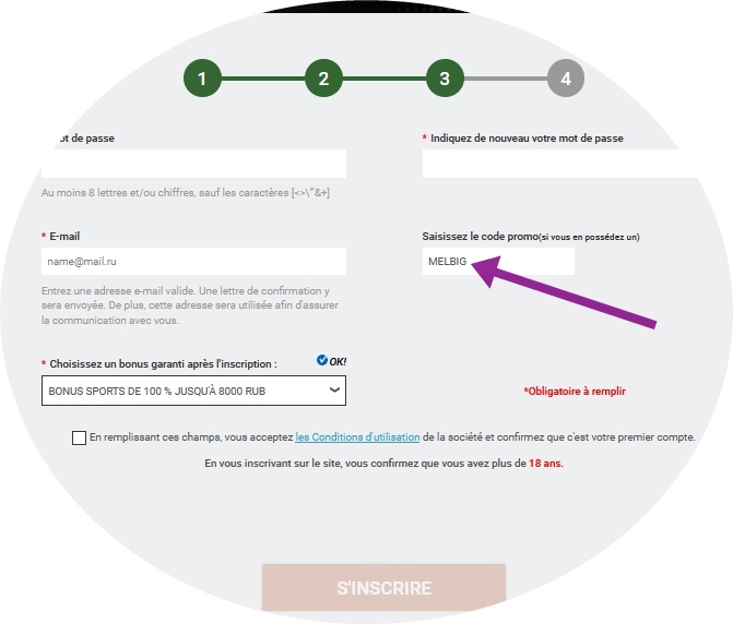 Formulaire d'enregistrement de Melbet