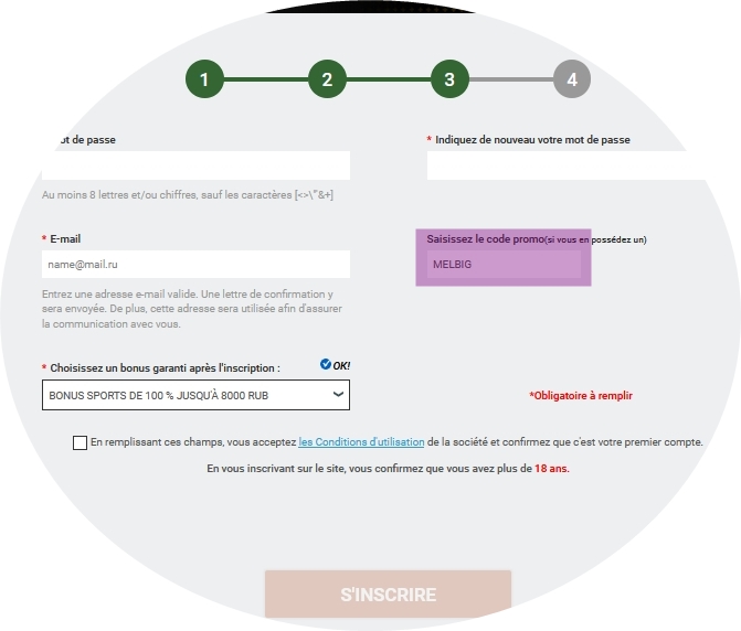 Formulaire d'enregistrement de Melbet