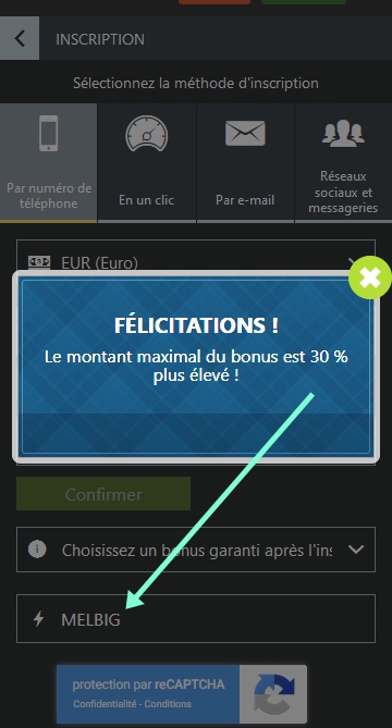 Formulaire d'enregistrement de Melbet