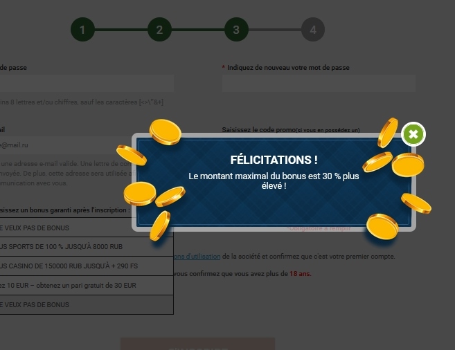 Formulaire d'enregistrement de Melbet