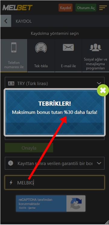 Melbet kayıt formu