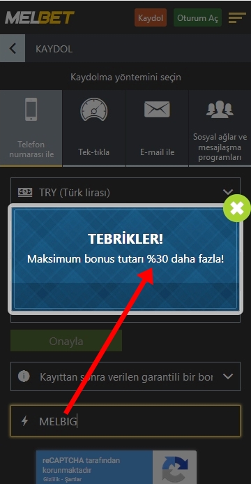 Melbet kayıt formu